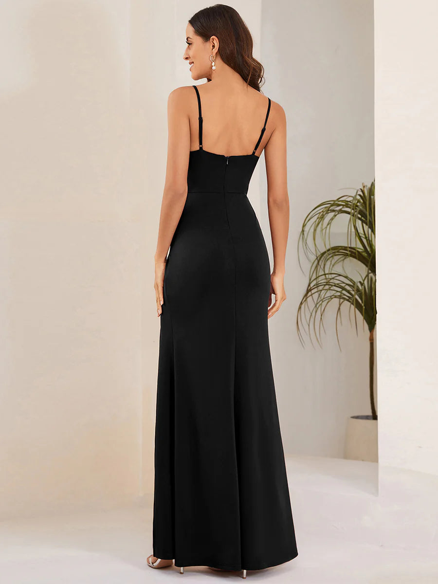 Spaghetti Straps Side Split Shiny wholesale Evening Dresses