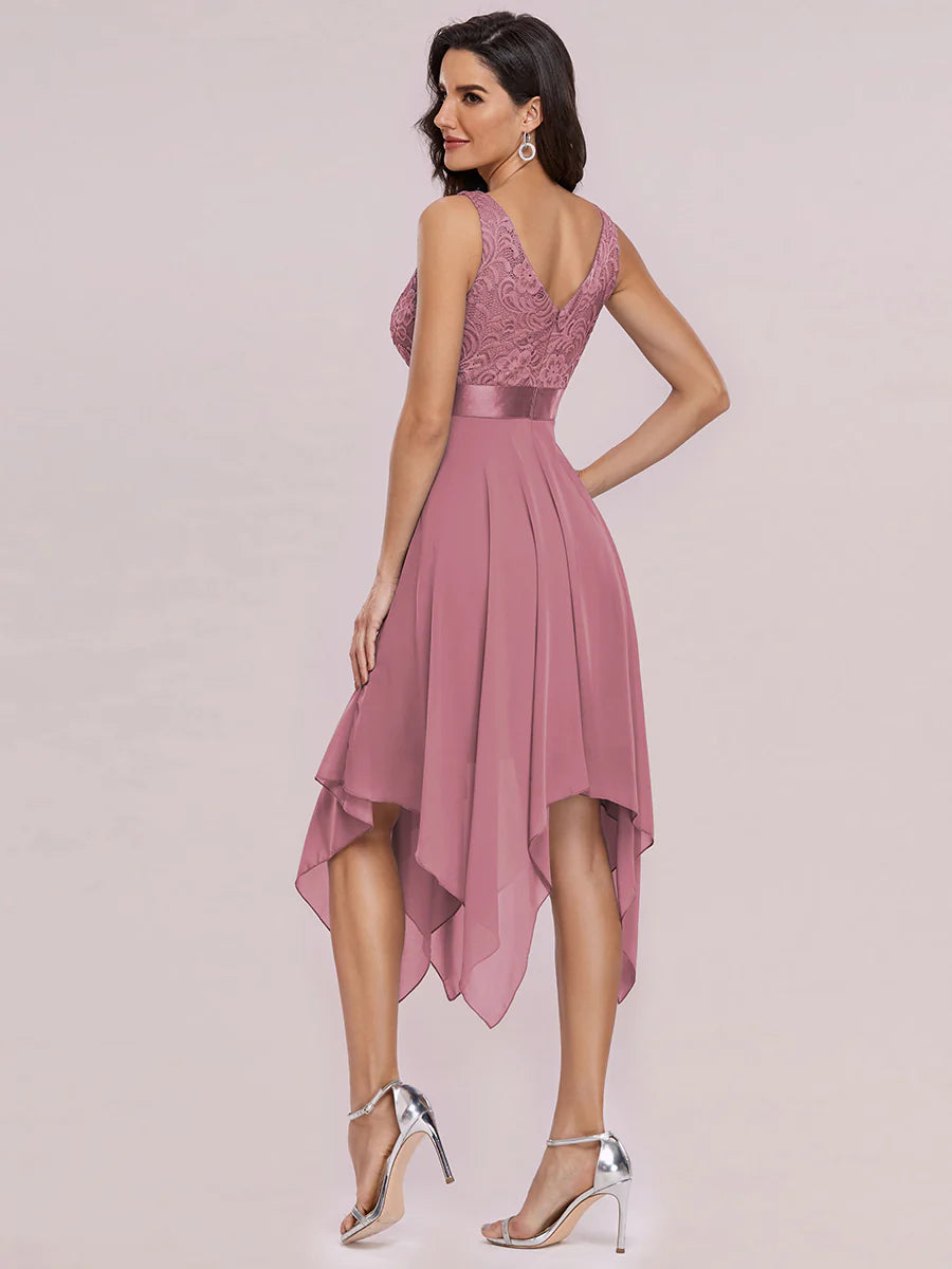 Bestsellers V Neck Lace Chiffon Homecoming Prom Dresses For Wholesale