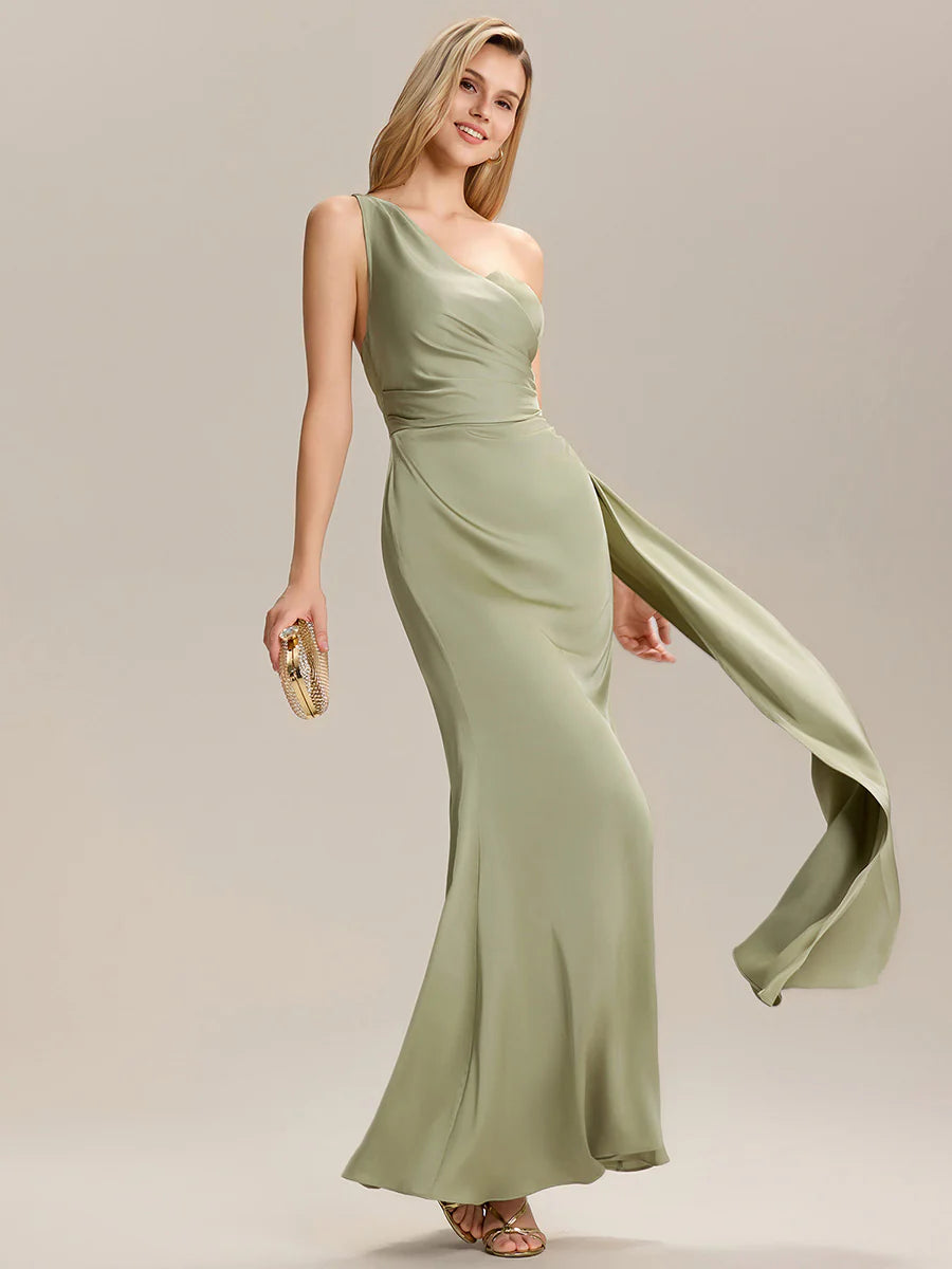 Sleeveless Asymmetrical Fishtail Non-Stretch Floor Length Bridesmaid Dresses