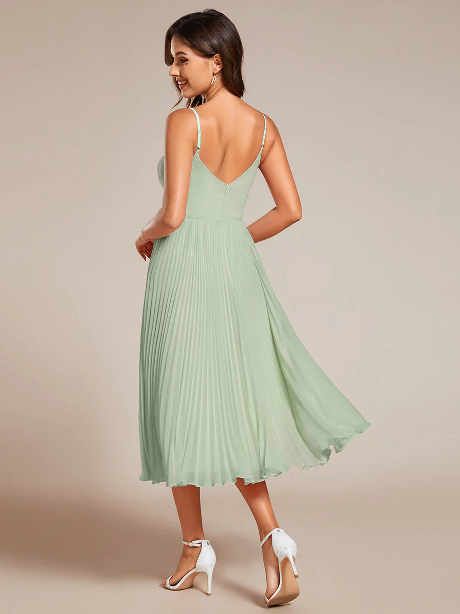 Chiffon Bownot Neck Midi Length Wholesale Wedding Guest Dress