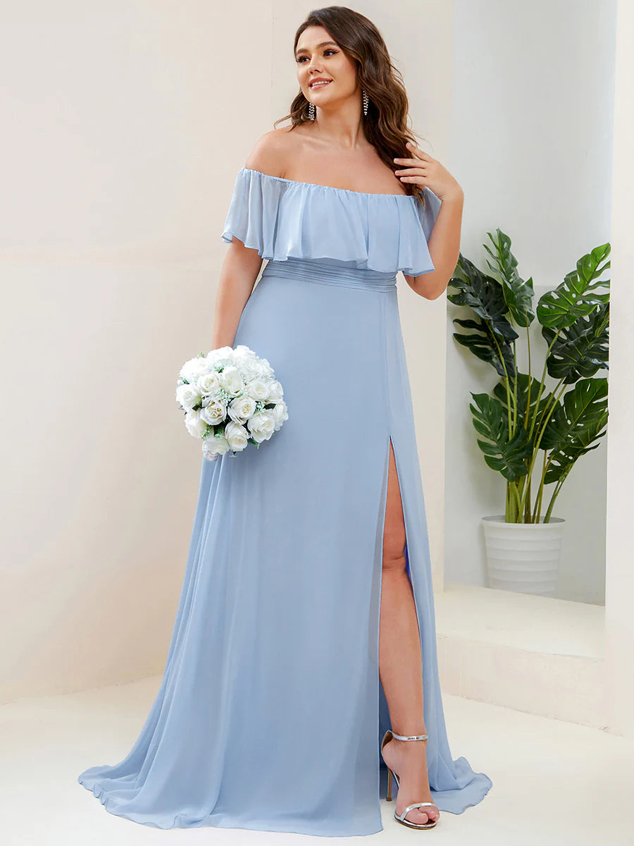 Women's Plus Size Ruffle Thigh Split Wholesale Bridesmaid Dresses