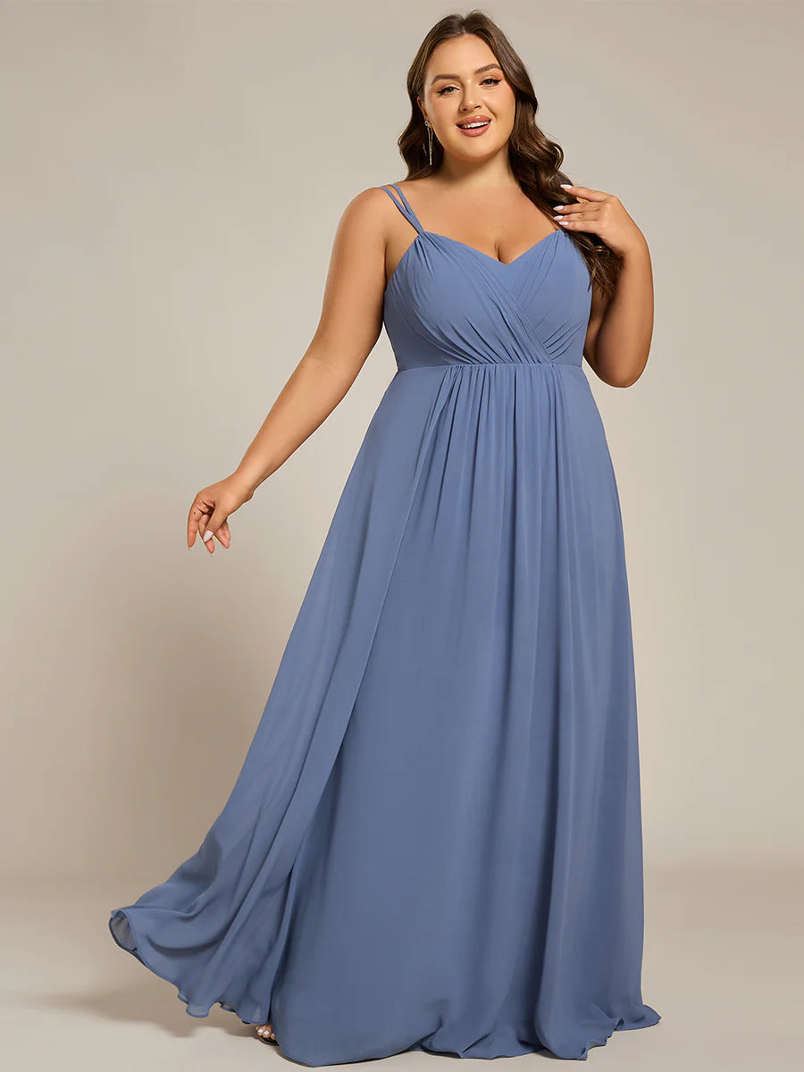 Plus Size Sleeveless V-Neck Appliques A-Line Floor Length Bridesmaid Dresses