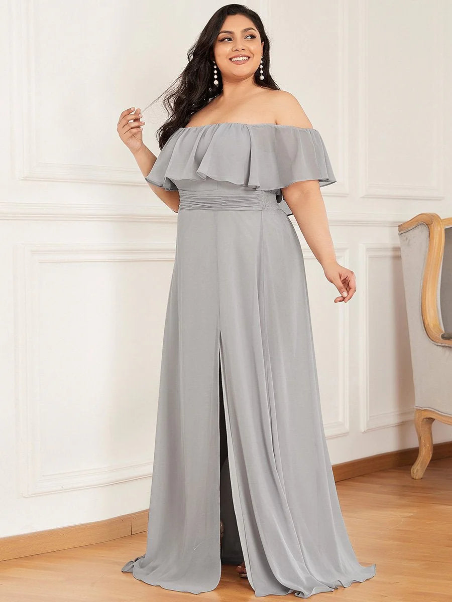 Women's Plus Size Ruffle Thigh Split Wholesale Bridesmaid Dresses
