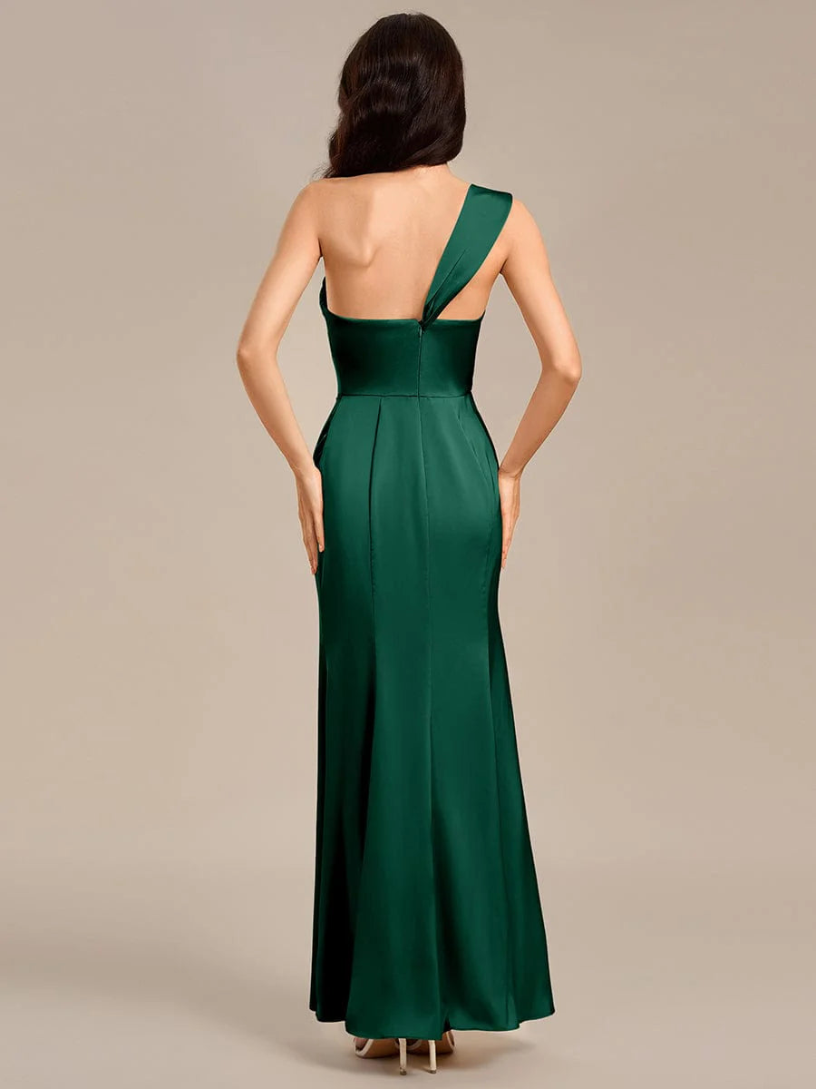 Custom Made|Sheath Off the Shoulder High Slit Mermaid Satin Bridesmaid Dress