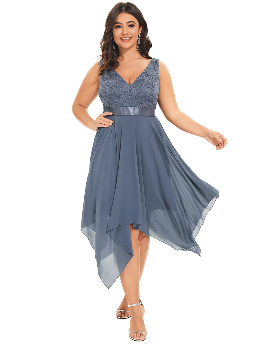 Plus Size Deep V Neck Asymmetrical Hem Sleeveless Wholesale Dresses