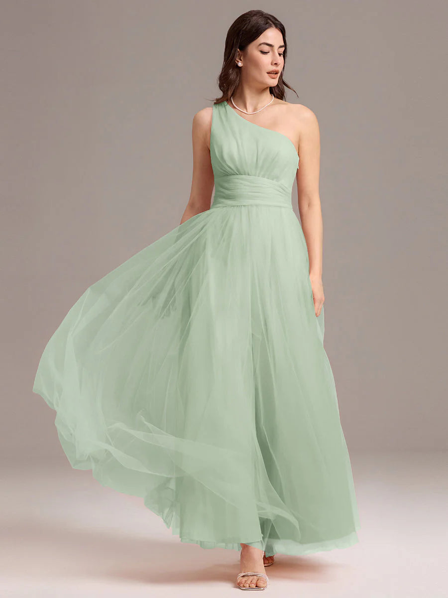 Custom Solutions Sleeveless Asymmetrical Pleated A-Line Floor Length Bridesmaid Dresses