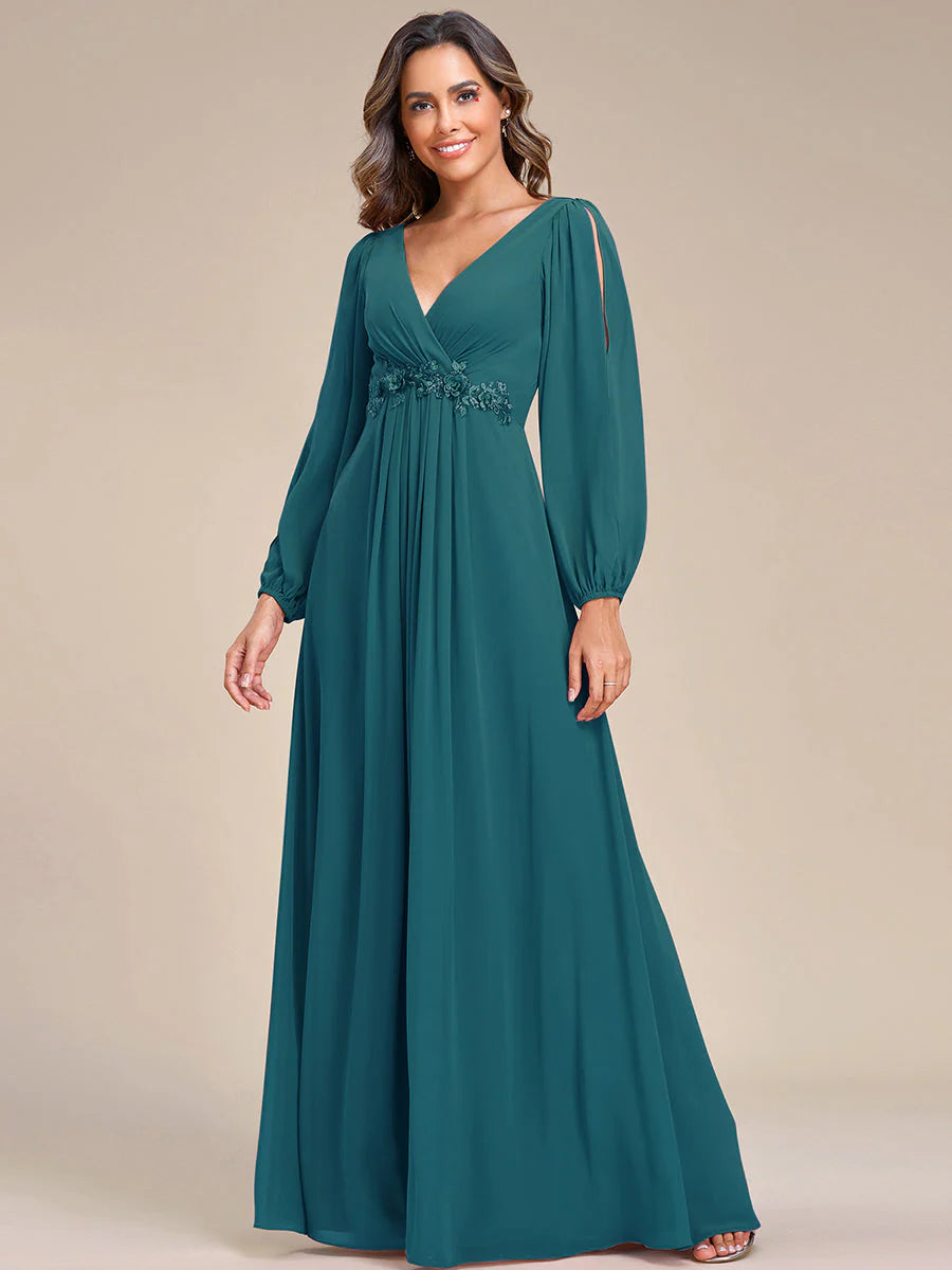 Floor Length Long Lantern Sleeves Wholesale Formal Dresses