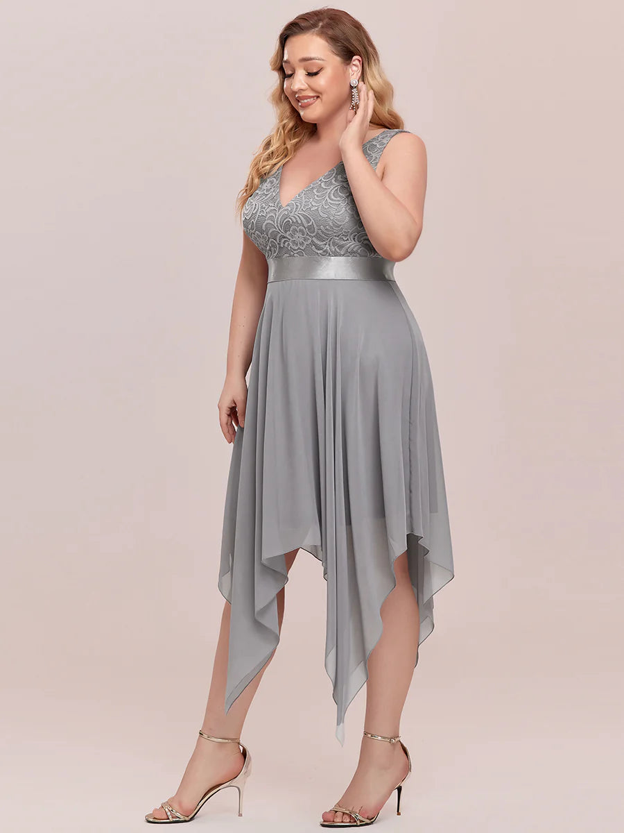Plus Size Deep V Neck Asymmetrical Hem Sleeveless Wholesale Dresses