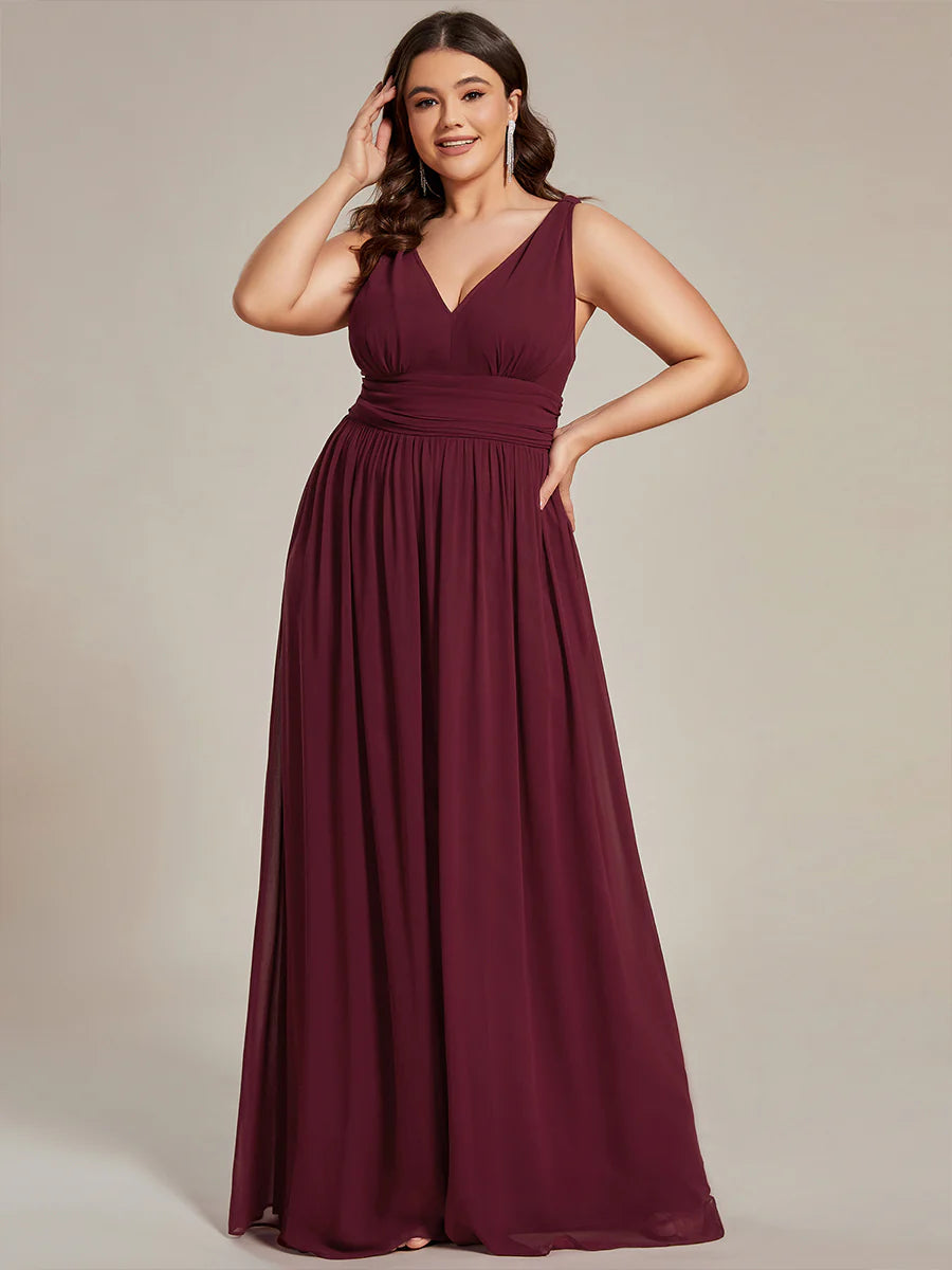 Double V-Neck Maxi Long Wholesale Plus Size Evening Dresses