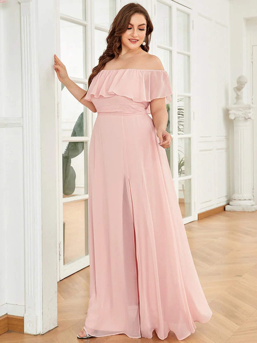 Women's Plus Size Ruffle Thigh Split Wholesale Bridesmaid Dresses
