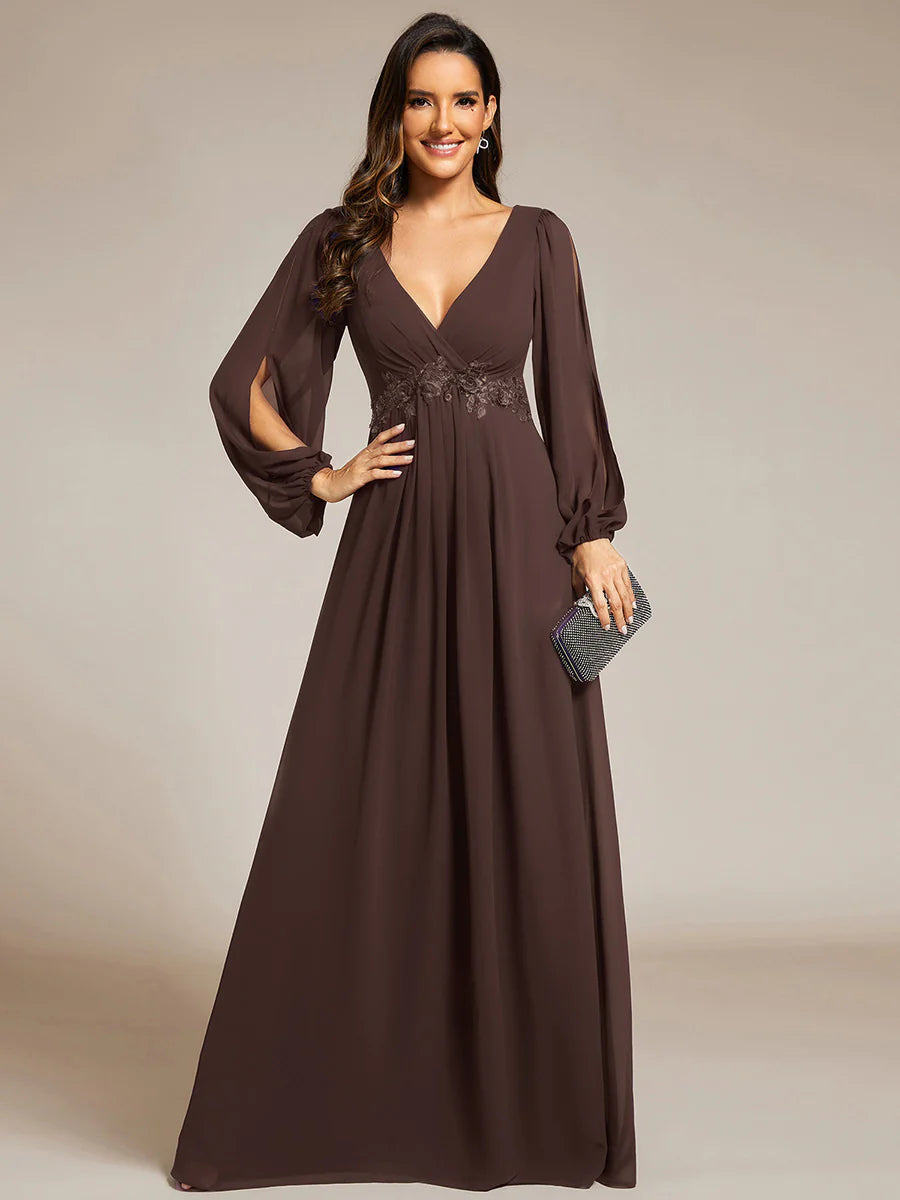 Floor Length Long Lantern Sleeves Wholesale Formal Dresses