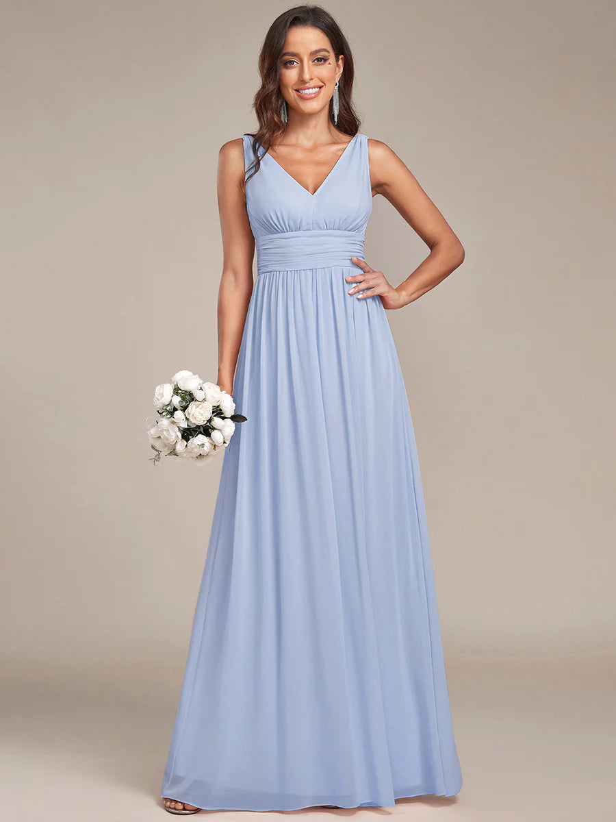 Elegant Double V-Neck Maxi Long Wholesale Bridesmaid Dresses