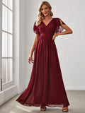 A Line Wholesale Evening Dresses with Deep V Neck Ruffles Sleeves