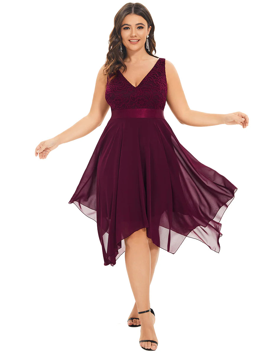 Plus Size Deep V Neck Asymmetrical Hem Sleeveless Wholesale Dresses