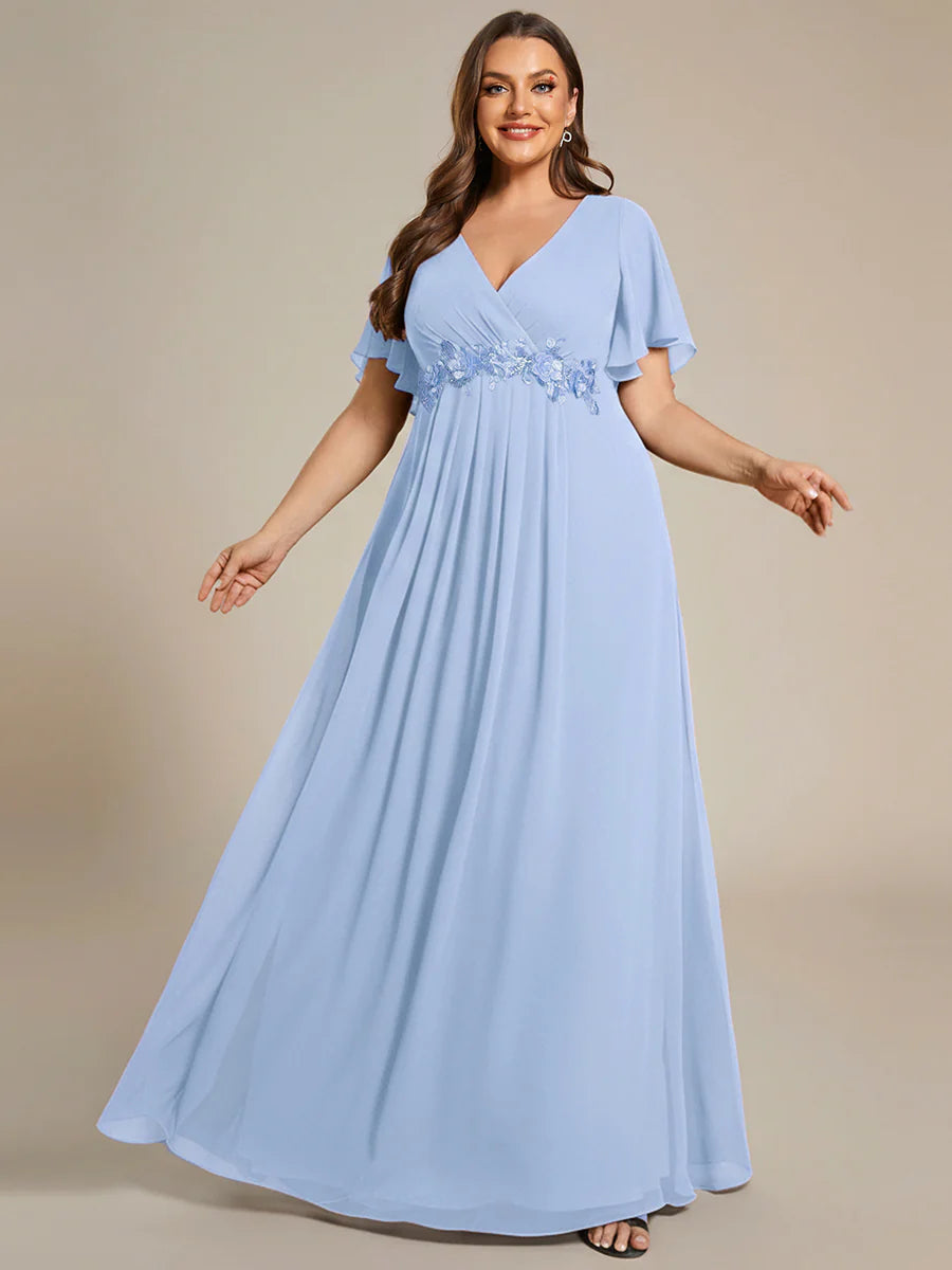 Plus V Neck Appliques Pleated Wholesale Bridesmaid Dresses