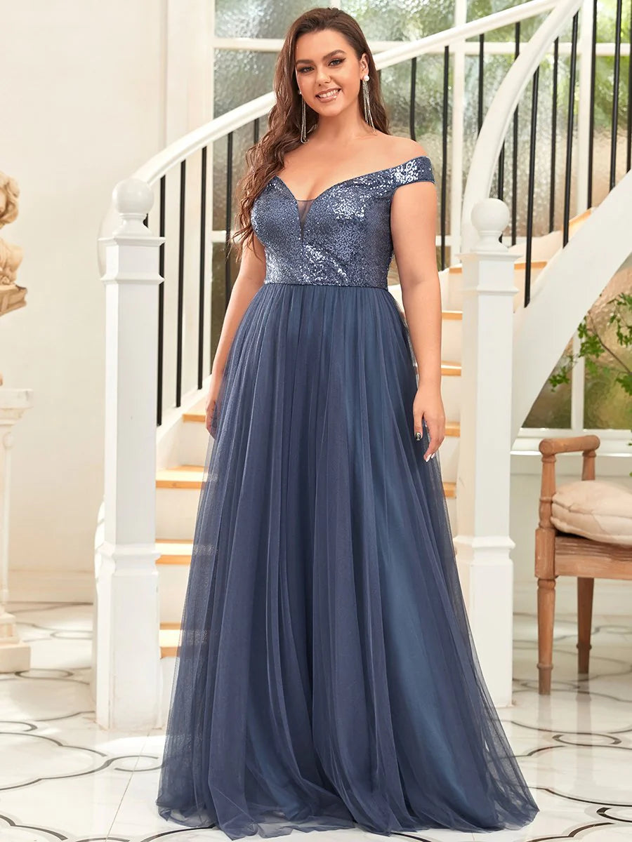 Wholesale High Waist Tulle & Sequin Sleeveless Evening Dress