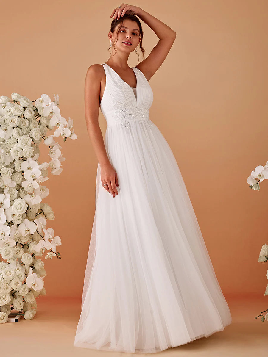 Backless V Neck Appliques Mesh Wholesale Bridesmaid Dresses