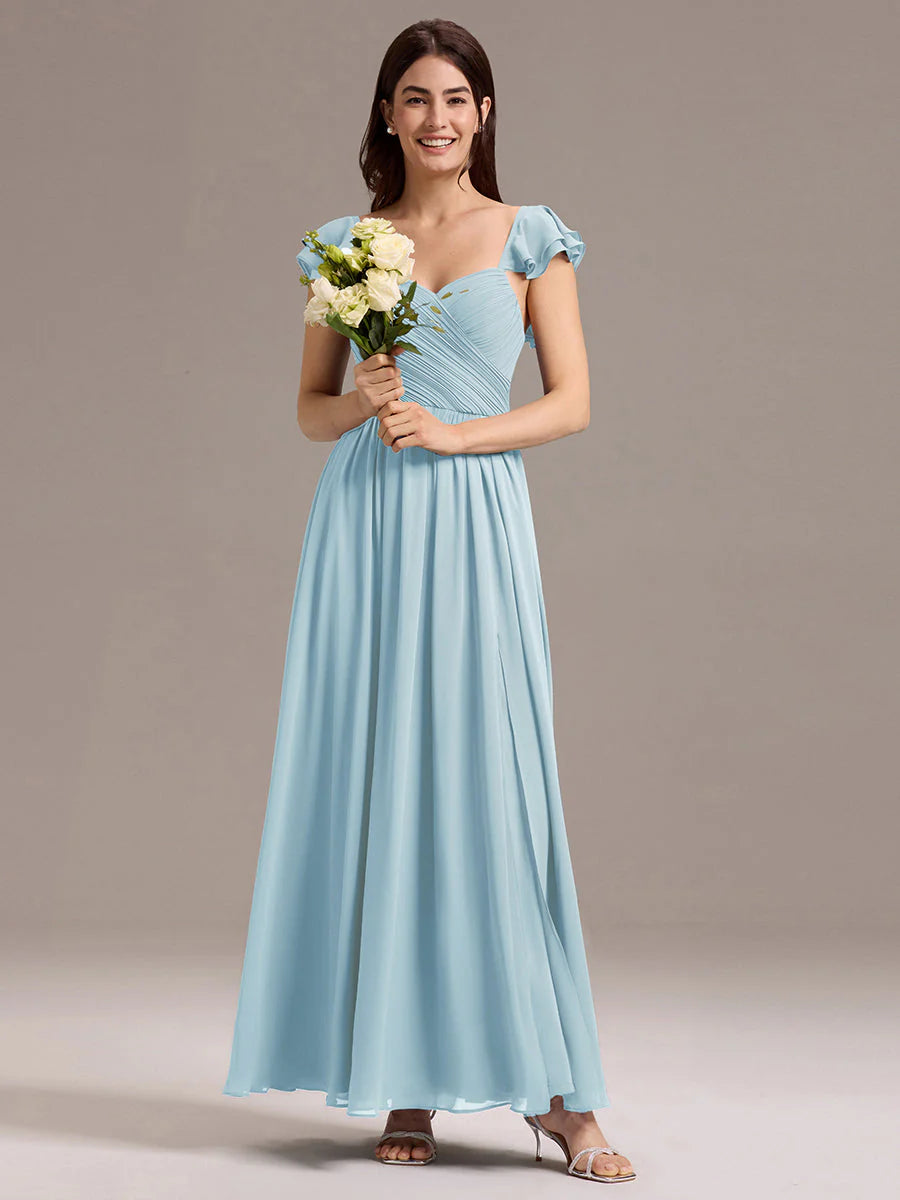 Custom Made Sleeveless One Shoulder Pleated A-Line Floor Length Bridesmaid Dresses