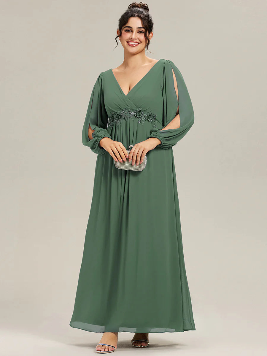 Wholesale Chiffon Plus Size Evening Dresses with Long Lantern Sleeves
