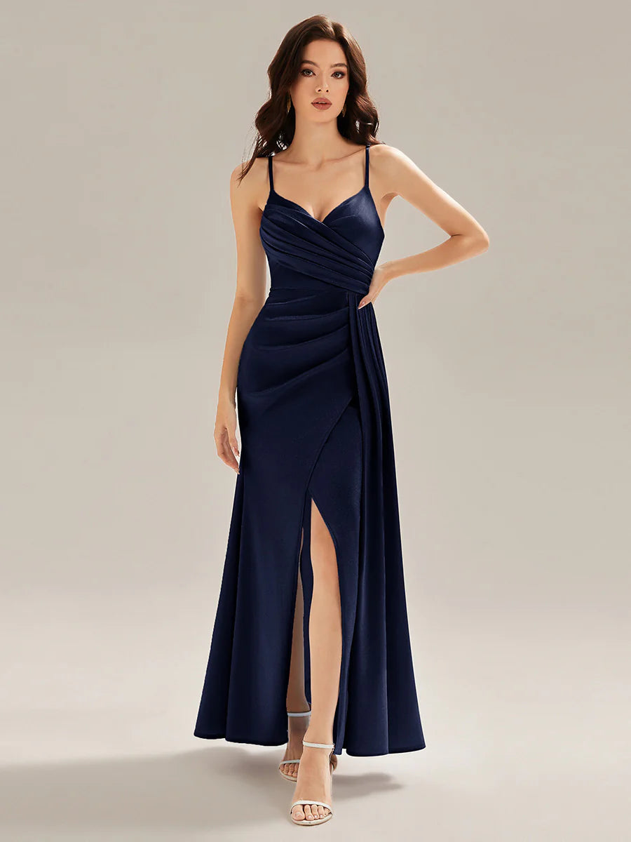 Sleeveless Deep V-Neck Gathered Jumpsuit with Flowing Ribbons Evening Dresses