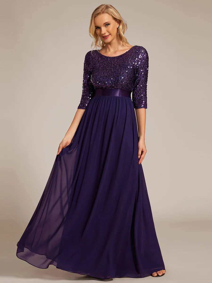Elegant Round Neckline Sequins Patchwork Wholesale Evening Dress
