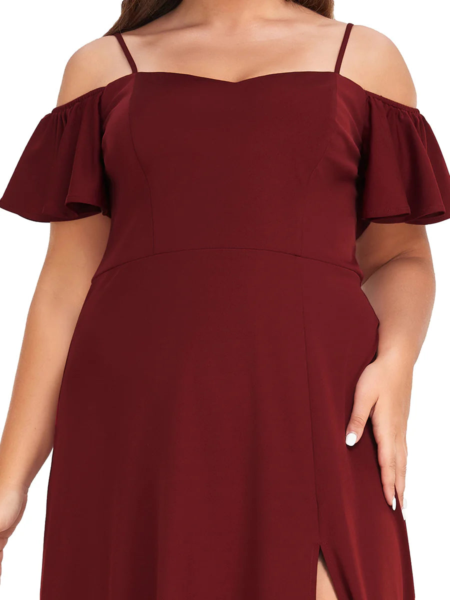 Plus Off Shoulder Floor Length A Line Sleeveless Wholesale Knitted Evening Dresses