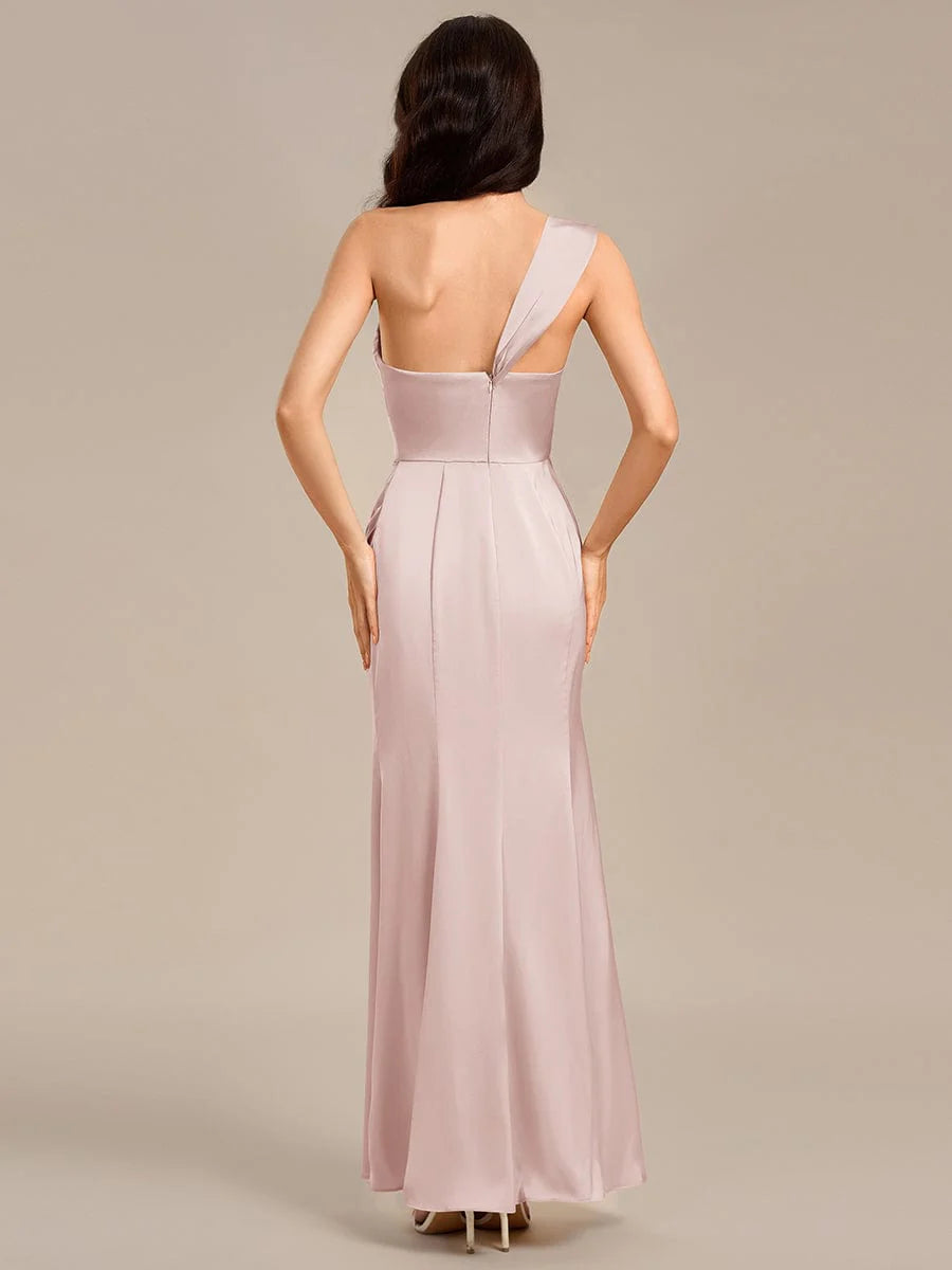 Custom Made|Sheath Off the Shoulder High Slit Mermaid Satin Bridesmaid Dress