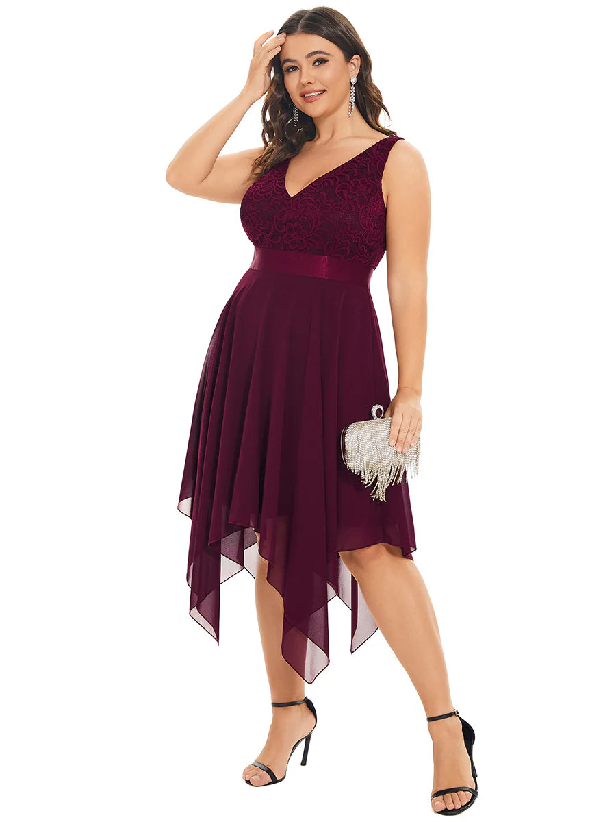 Plus Size Deep V Neck Asymmetrical Hem Sleeveless Wholesale Dresses