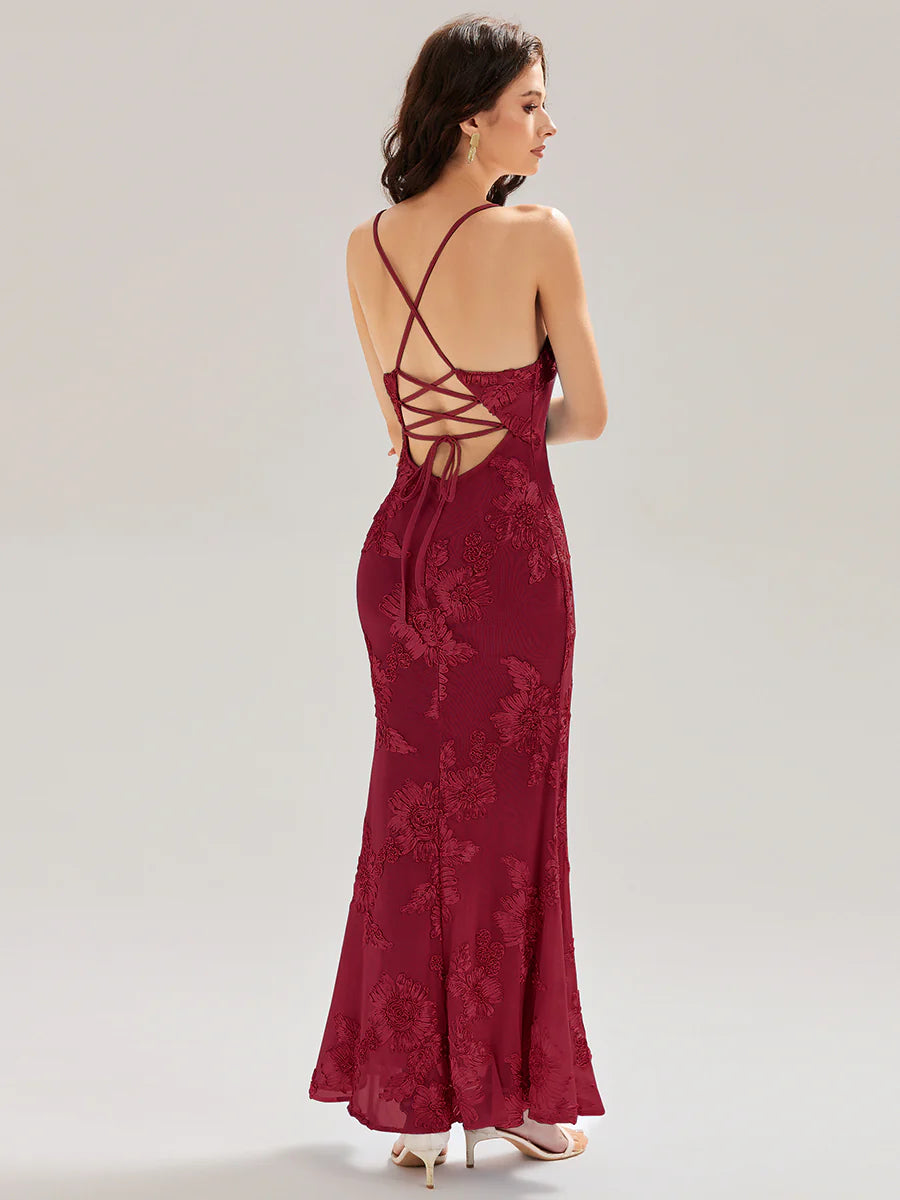 Adjustable Spaghetti Strap Backless Fishtail Maxi Evening Dresses