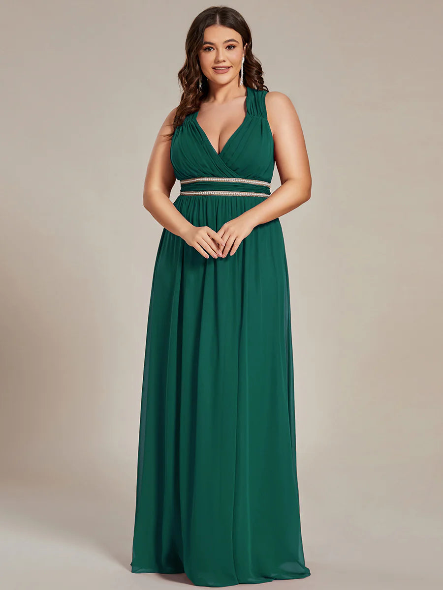 Plus Size Sleeveless Floor Length V Neck Wholesale Bridesmaid dresses