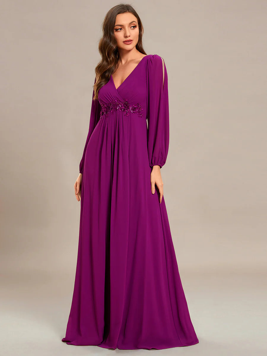 Floor Length Long Lantern Sleeves Wholesale Formal Dresses