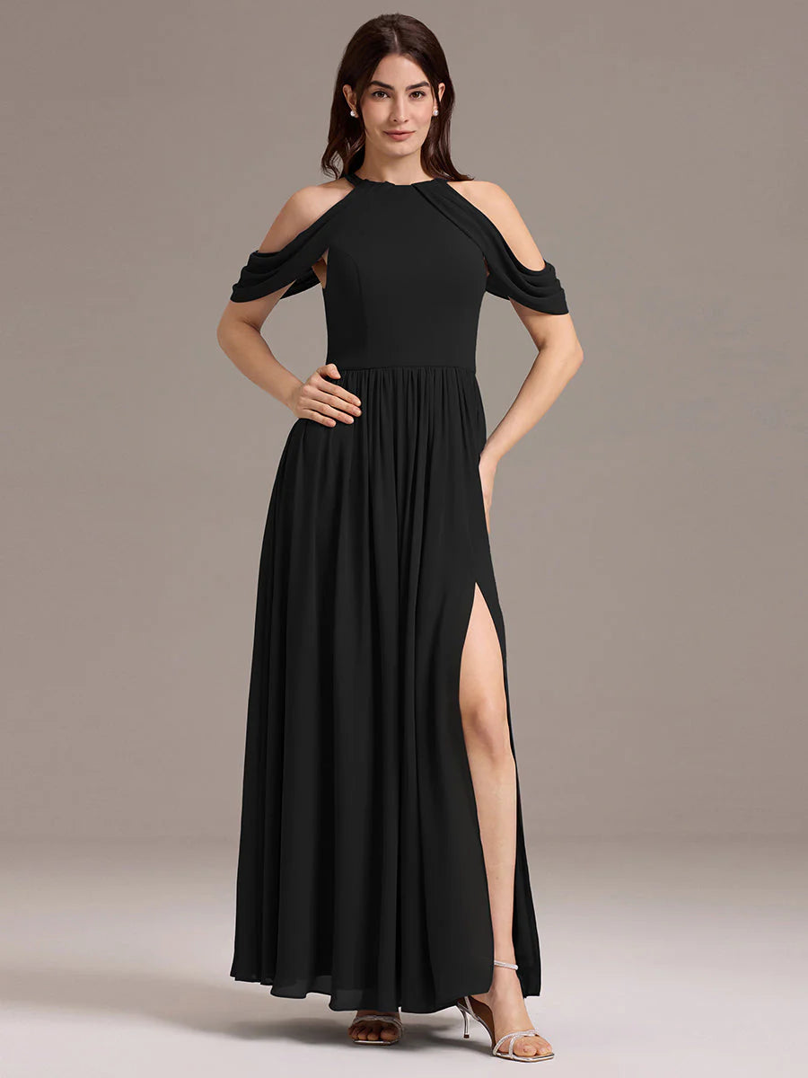 Mass Customization Sleeveless Cold Shoulder A-Line Floor Length Non-Stretch Bridesmaid Dresses