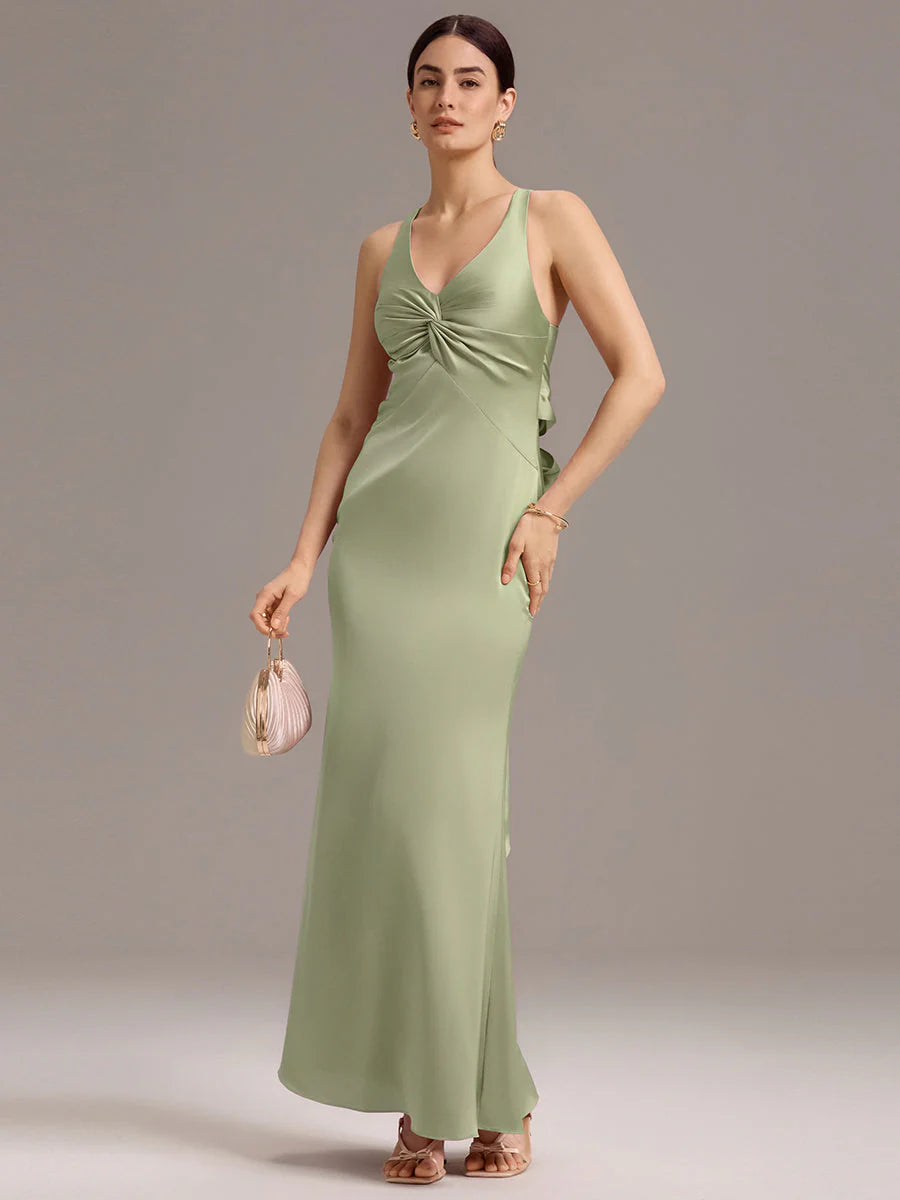 Custom Solutions Sleeveless Deep V-Neck Backless Mermaid Floor Length Bridesmaid Dresses