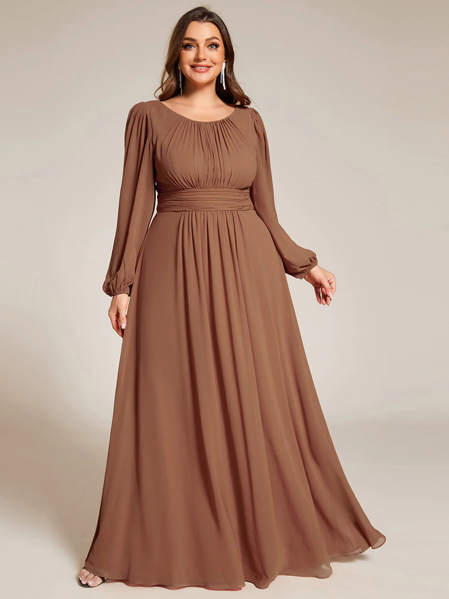 Plus Size Round Neck Wholesale Bridesmaid Dresses with Long Lantern Sleeves