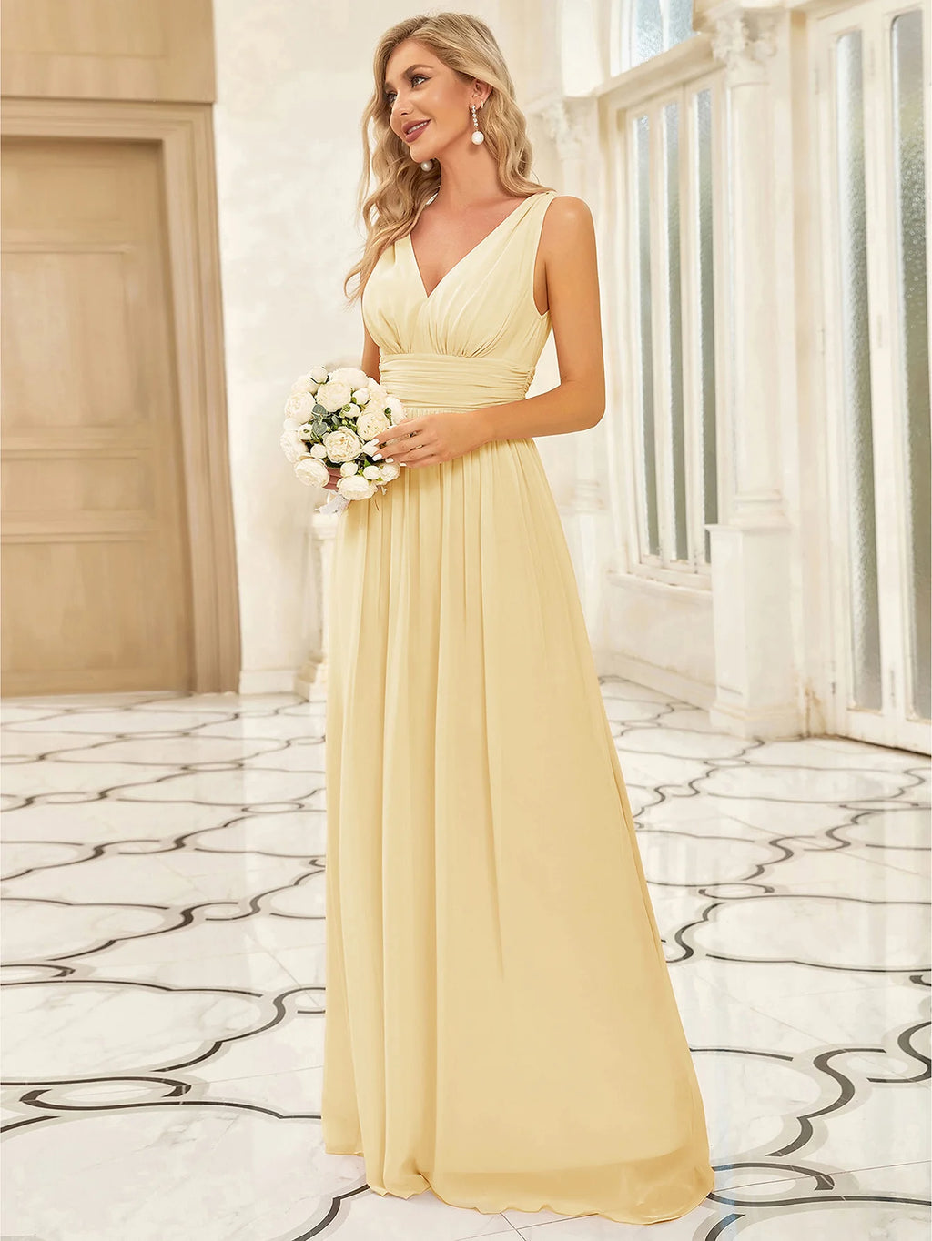 Elegant Double V-Neck Maxi Long Wholesale Bridesmaid Dresses