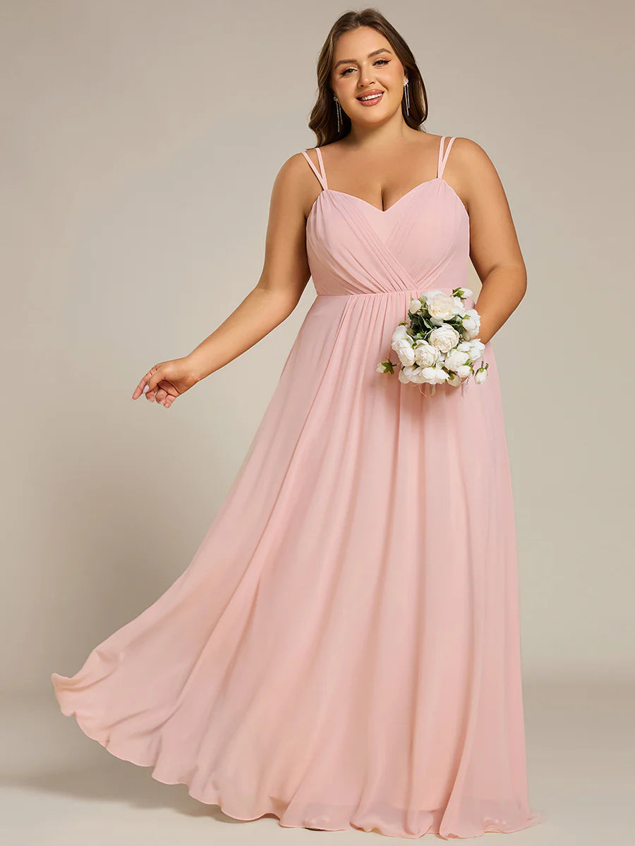 Plus Size Sleeveless V-Neck Appliques A-Line Floor Length Bridesmaid Dresses