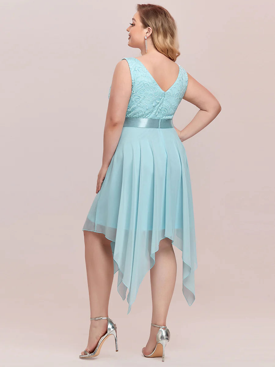 Plus Size Deep V Neck Asymmetrical Hem Sleeveless Wholesale Dresses