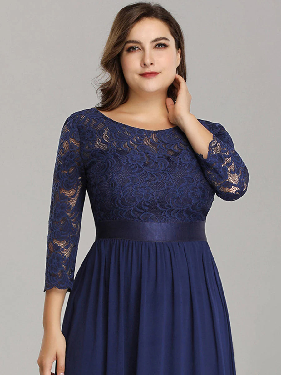 Plus Size Lace Wholesale Bridesmaid Dresses with Long Lace Sleeve