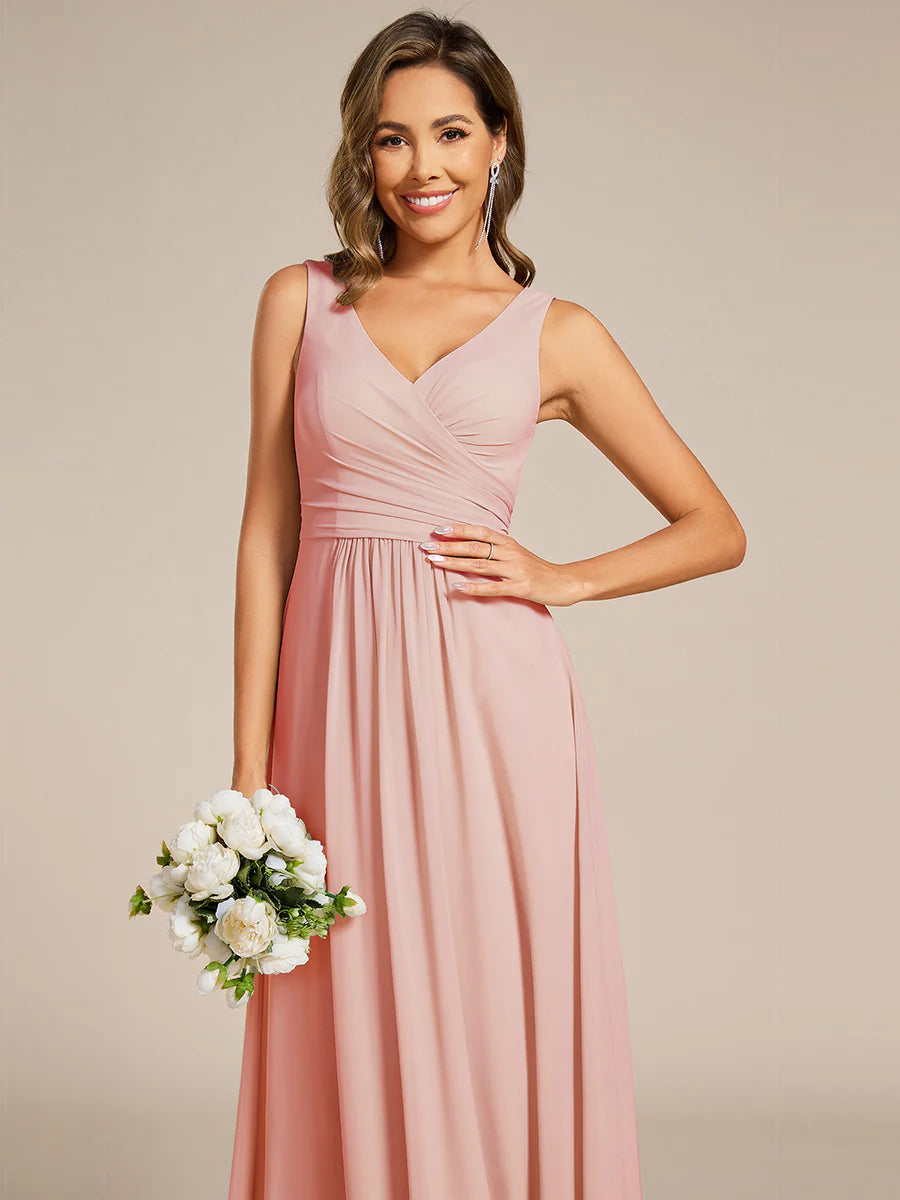 Asymmetrical Sleeveless V-Neck A-Line Floor-Length Bridesmaid Dress