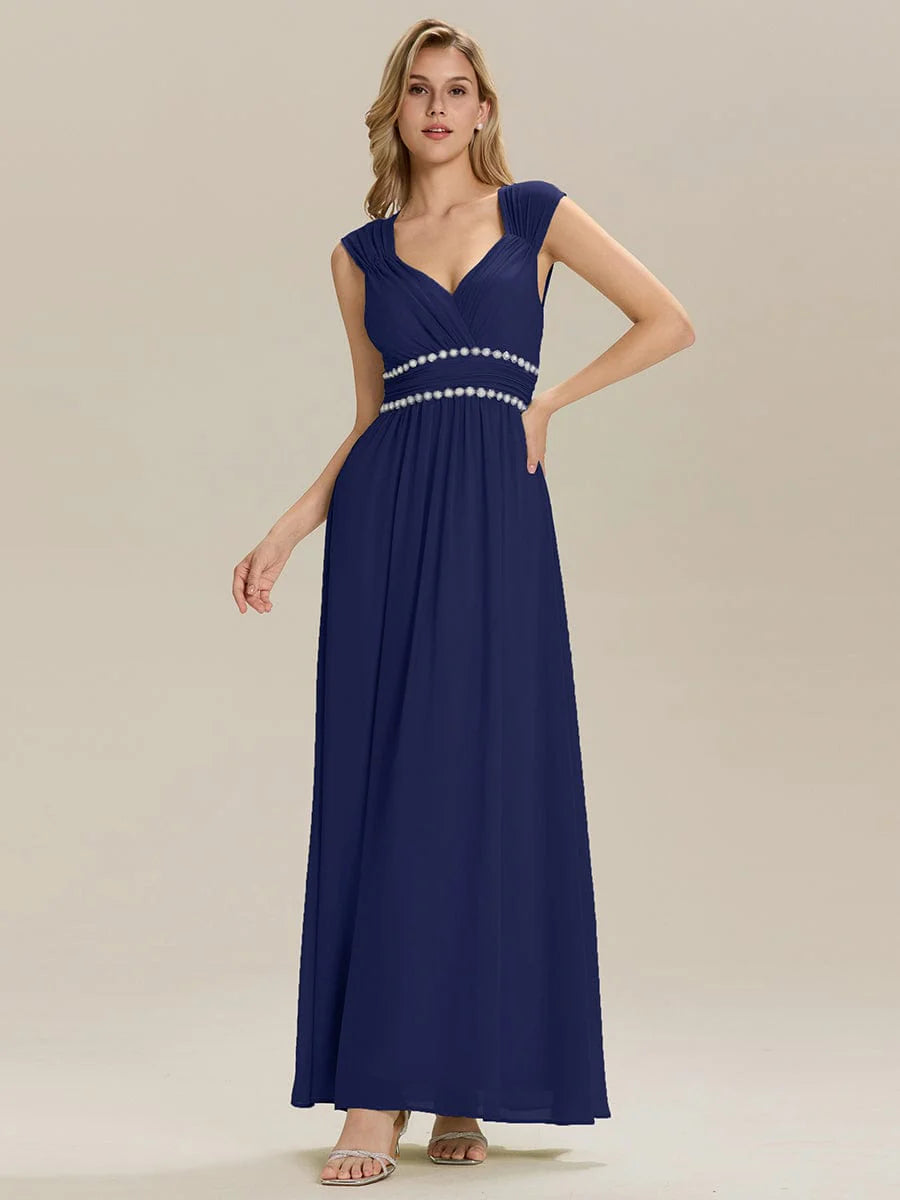 Custom Made Sleeveless Pleated Deep V-Neck A-Line Floor Length Dress; Bridesmaid Dresses