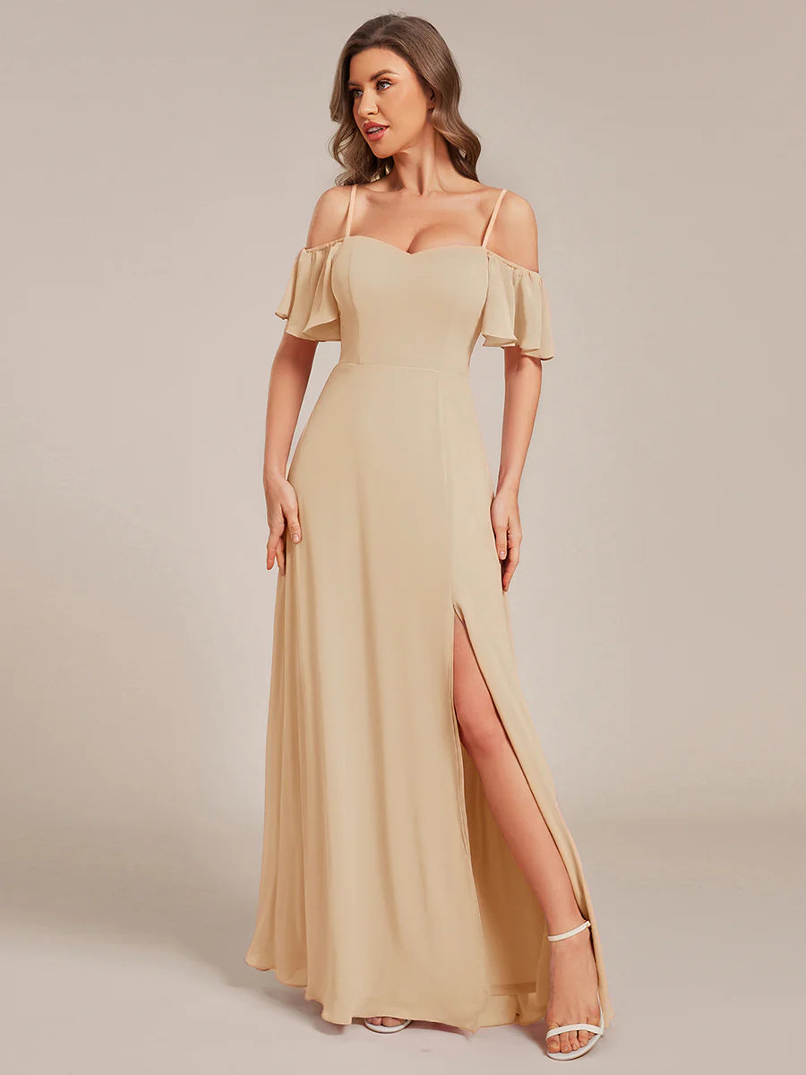 Wholesale High Split Chiffon Bridesmaid Dress With Spaghetti Straps