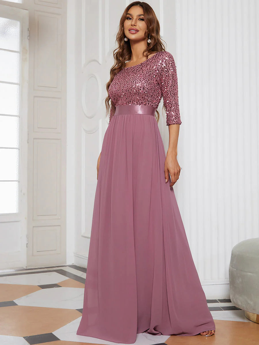 Elegant Round Neckline Sequins Patchwork Wholesale Evening Dress