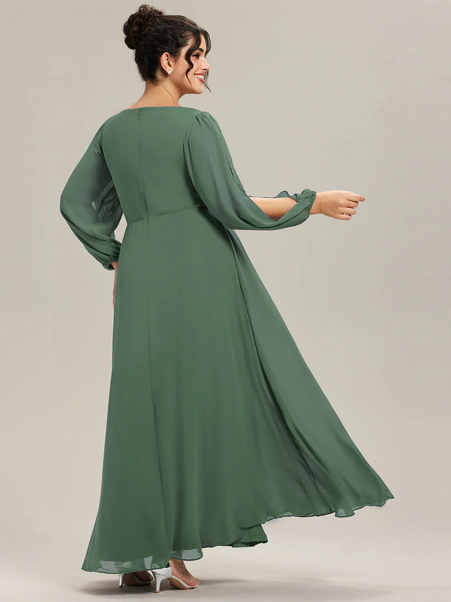 Wholesale Chiffon Plus Size Evening Dresses with Long Lantern Sleeves