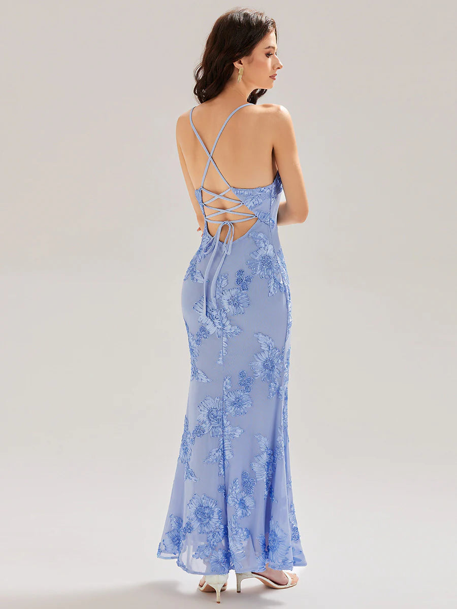 Adjustable Spaghetti Strap Backless Fishtail Maxi Evening Dresses