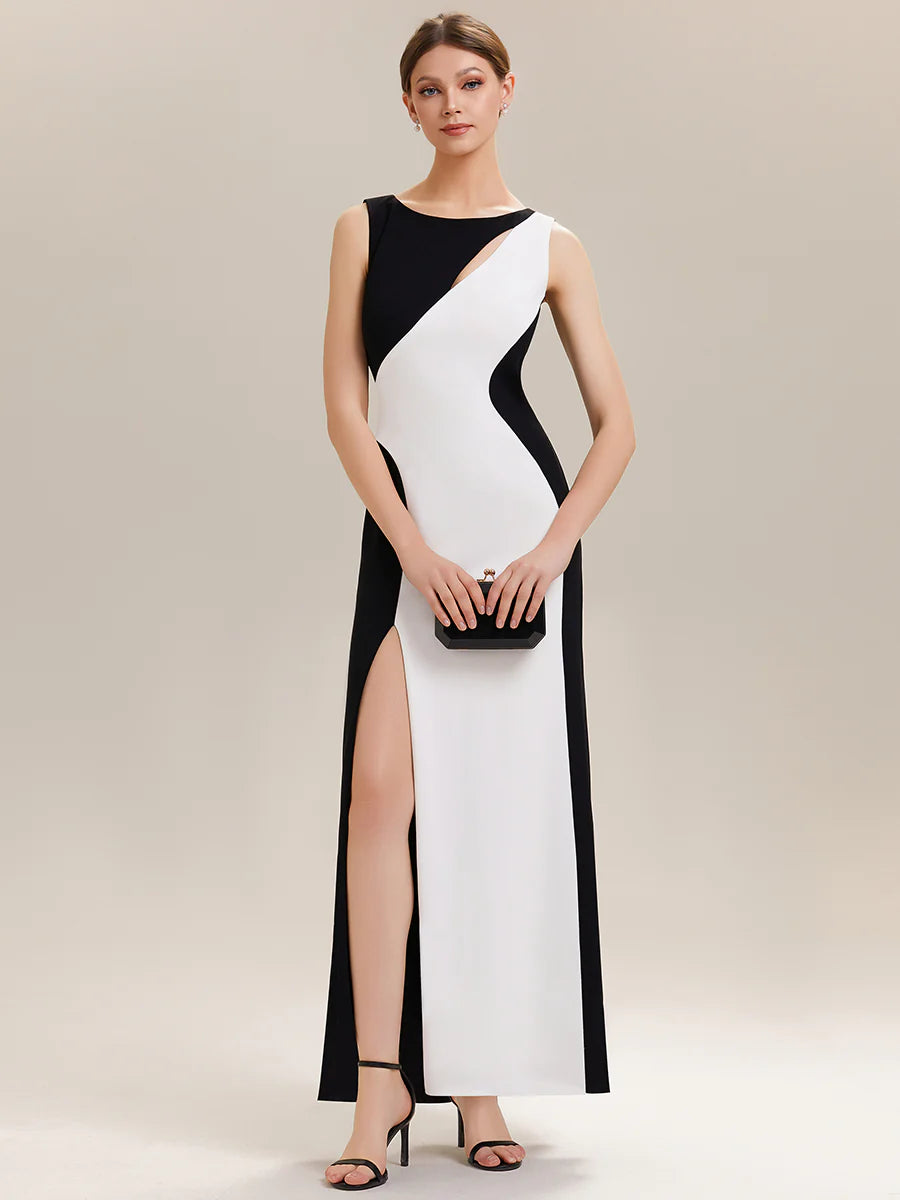 Commercial Wholesale Strapless High Stretch Bodycon Round Neck Maxi Wedding Guest Dress