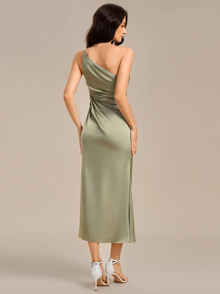Custom Sleeveless Asymmetrical Mermaid Midi Dress with Slit | Bridesmaid dresses