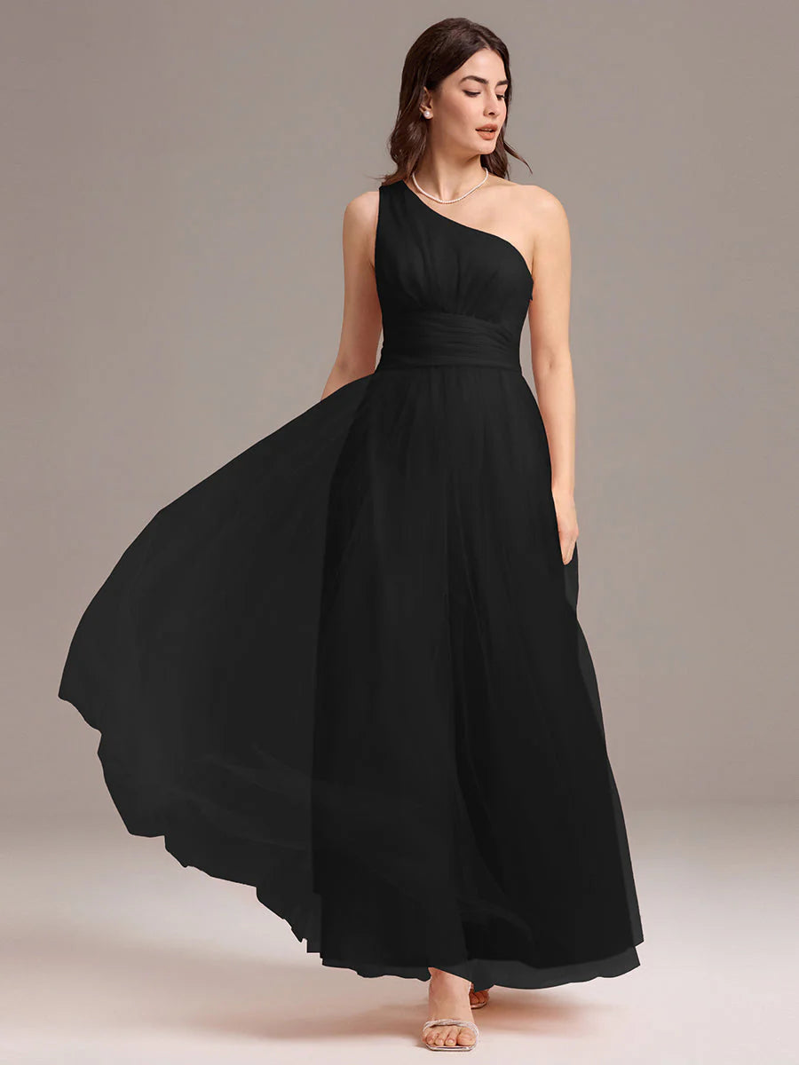 Custom Solutions Sleeveless Asymmetrical Pleated A-Line Floor Length Bridesmaid Dresses