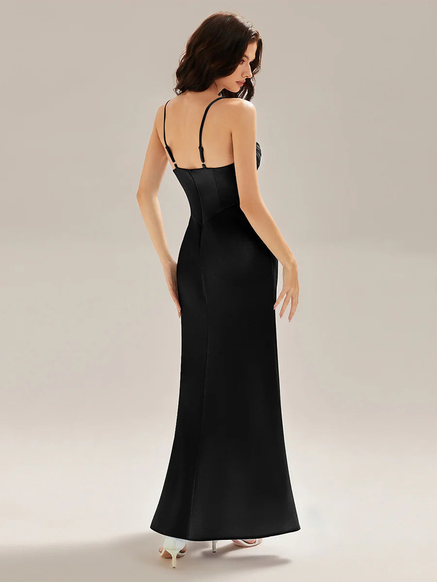 Sleeveless Deep V-Neck Gathered Jumpsuit with Flowing Ribbons Evening Dresses