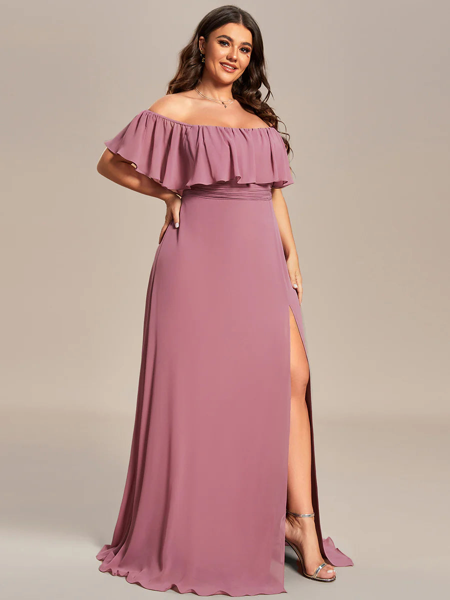 Women's Plus Size Ruffle Thigh Split Wholesale Bridesmaid Dresses