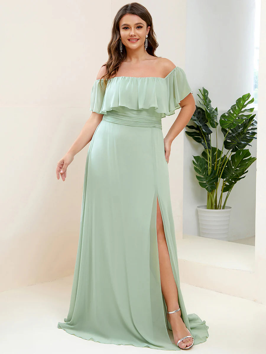 Women's Plus Size Ruffle Thigh Split Wholesale Bridesmaid Dresses